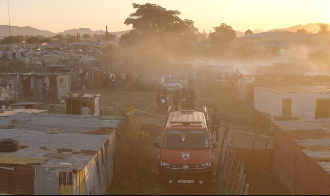 A township that is covered by a layer of hazy smoke